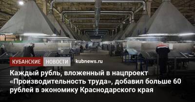 Каждый рубль, вложенный в нацпроект «Производительность труда», добавил больше 60 рублей в экономику Краснодарского края