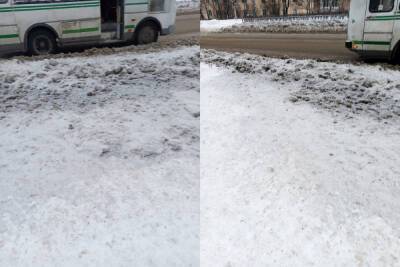 Жители Ключевой в Петрозаводске опасаются ледяных глыб вдоль автобусной остановке