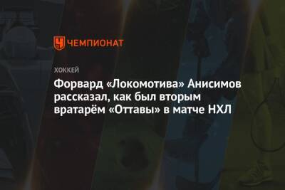 Форвард «Локомотива» Анисимов рассказал, как был вторым вратарём «Оттавы» в матче НХЛ