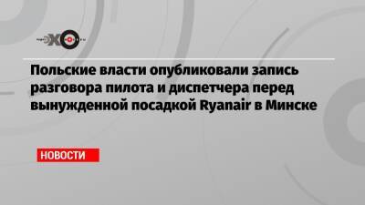 Польские власти опубликовали запись разговора пилота и диспетчера перед вынужденной посадкой Ryanair в Минске