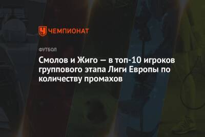 Смолов и Жиго — в топ-10 игроков группового этапа Лиги Европы по количеству промахов