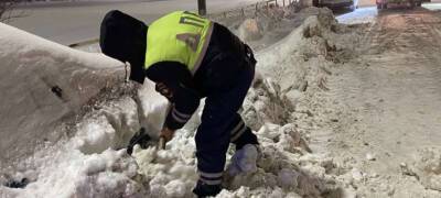 Сотрудники ГИБДД взялись за лопаты, чтобы очистить Петрозаводск от снега