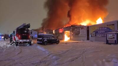 В МЧС показали разгорание огня в ангарах на вещевом рынке на Салова