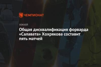 Общая дисквалификация форварда «Салавата» Хохрякова составит пять матчей