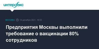 Предприятия Москвы выполнили требование о вакцинации 80% сотрудников