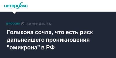 Голикова сочла, что есть риск дальнейшего проникновения "омикрона" в РФ