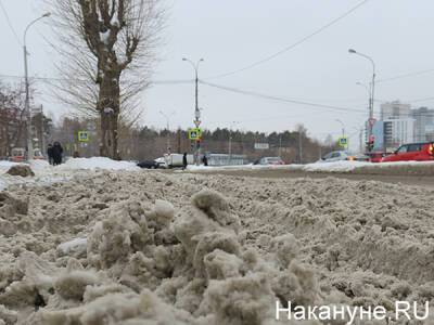 Петербуржцы с трудом передвигаются по мокрому снегу под нависшими сосульками