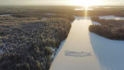 На льду финского озера появился рисунок огромной лисицы. ФОТО