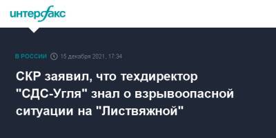 СКР заявил, что техдиректор "СДС-Угля" знал о взрывоопасной ситуации на "Листвяжной"