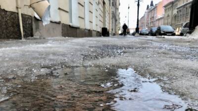 Неубранные сугробы затопили улицы Петербурга после отступления холодов