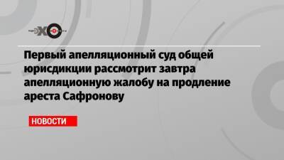 Первый апелляционный суд общей юрисдикции рассмотрит завтра апелляционную жалобу на продление ареста Сафронову