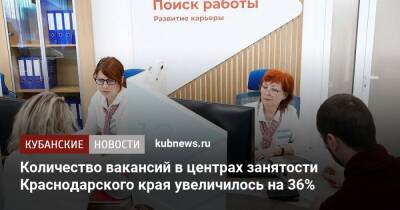 Количество вакансий в центрах занятости Краснодарского края увеличилось на 36%