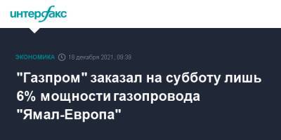 "Газпром" заказал на субботу лишь 6% мощности газопровода "Ямал-Европа"