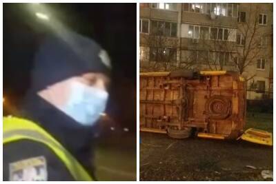 В Киеве грузовик неожиданно вылетел на тротуар и опрокинулся: кадры с места ДТП