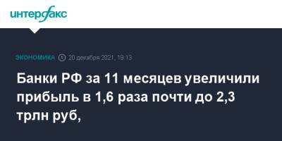 Банки РФ за 11 месяцев увеличили прибыль в 1,6 раза почти до 2,3 трлн руб,
