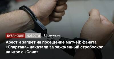 Арест и запрет на посещение матчей: фаната «Спартака» наказали за зажженный стробоскоп на игре с «Сочи»