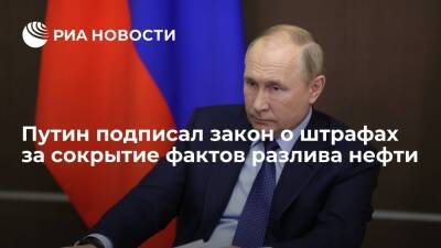 Путин подписал закон о штрафах до миллиона рублей за сокрытие фактов разлива нефти