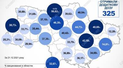 Карта вакцинации: ситуация в областях Украины на 22 декабря