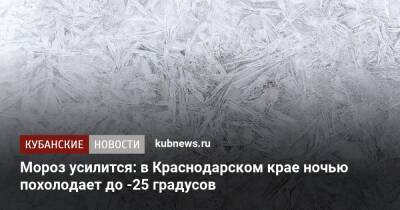 Мороз усилится: в Краснодарском крае ночью похолодает до -25 градусов