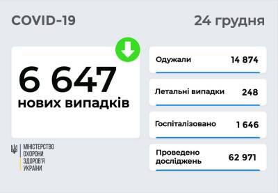 Коронавирус в Украине: 6 647 новых случаев и 248 смертей