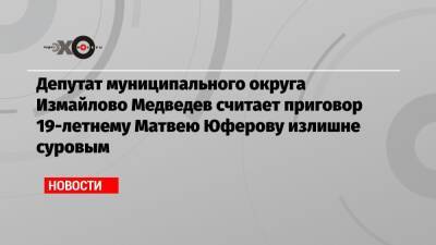 Депутат муниципального округа Измайлово Медведев считает приговор 19-летнему Матвею Юферову излишне суровым