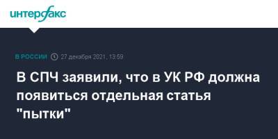 В СПЧ заявили, что в УК РФ должна появиться отдельная статья "пытки"