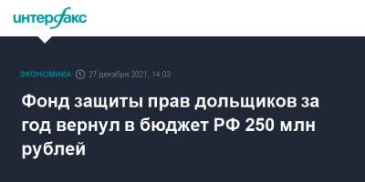 Фонд защиты прав дольщиков за год вернул в бюджет РФ 250 млн рублей