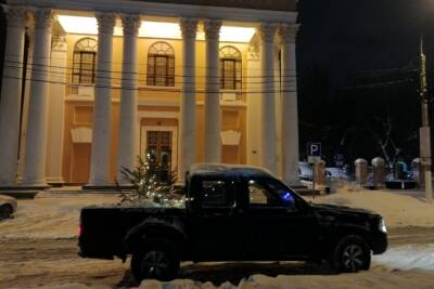 Тверской автомобилист насыпал в фургон снег и поставил в него елку с гирляндой