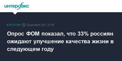 Опрос ФОМ показал, что 33% россиян ожидают улучшение качества жизни в следующем году