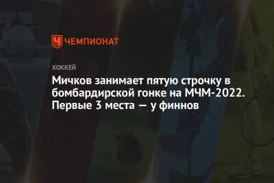 Мичков занимает пятую строчку в бомбардирской гонке на МЧМ-2022. Первые 3 места — у финнов