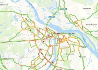 Десятибалльные пробки сковали Нижний Новгород вечером 27 декабря