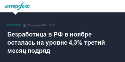 Безработица в РФ в ноябре осталась на уровне 4,3% третий месяц подряд