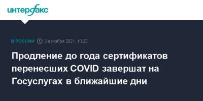 Продление до года сертификатов перенесших COVID завершат на Госуслугах в ближайшие дни