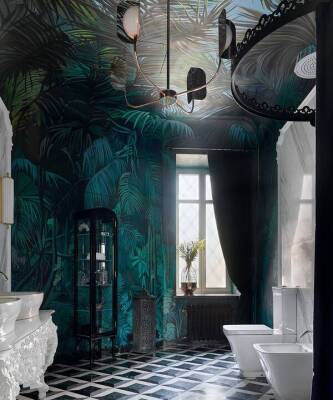 Тропические мотивы в оформлении ванных комнат и санузлов: 15 примеров
