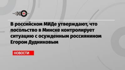 В российском МИДе утверждают, что посольство в Минске контролирует ситуацию с осужденным россиянином Егором Дудниковым