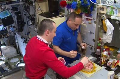 Космонавты на МКС приготовили в невесомости новогоднюю «селедку под шубой»