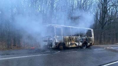 Появилось видео охваченного пламенем пассажирского автобуса на дороге Воронежской области