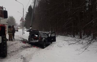 В Тверской области автомобиль вылетел с дороги и врезался в столб