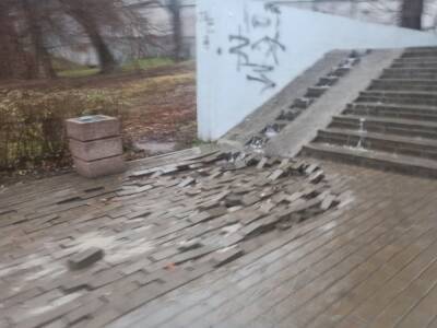 Дождь в Ростове размыл тротуарную плитку в центре города 5 декабря