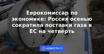 Еврокомиссар по экономике: Россия осенью сократила поставки газа в ЕС на четверть