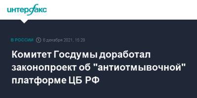 Комитет Госдумы доработал законопроект об "антиотмывочной" платформе ЦБ РФ