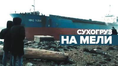 Сухогруз сель на мель на побережье Сахалина — видео