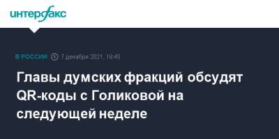 Главы думских фракций обсудят QR-коды с Голиковой на следующей неделе