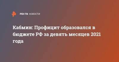 Кабмин: Профицит образовался в бюджете РФ за девять месяцев 2021 года