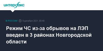 Режим ЧС из-за обрывов на ЛЭП введен в 3 районах Новгородской области