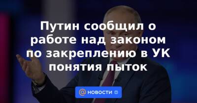 Путин сообщил о работе над законом по закреплению в УК понятия пыток