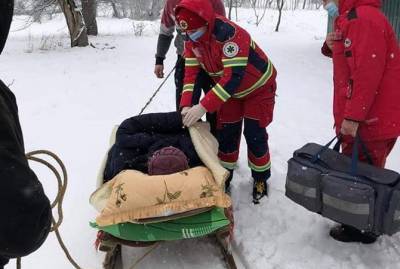 Снегопад на Львовщине: врачам пришлось везли пациентку с инфарктом на санях