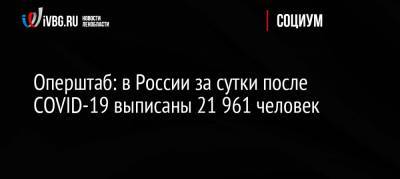 Оперштаб: в России за сутки после COVID-19 выписаны 21 961 человек