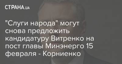 "Слуги народа" могут снова предложить кандидатуру Витренко на пост главы Минэнерго 15 февраля - Корниенко