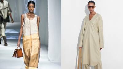 Модная комбинация – платье поверх брюк: трендовое сочетание нового сезона